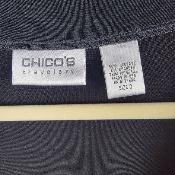 Chicos Travelers Black Tie Front Cardigan Size 0 Pink Silk Trim Stretch Knit - Picture 5 of 10